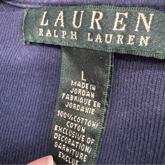 Lauren Ralph Lauren navy blue w/Ruffled V-Neck with white accents Size large - Picture 4 of 7